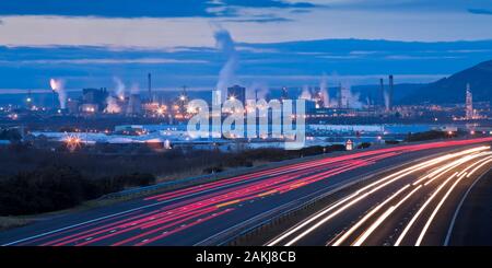 Motorway with Neath Port Talbot West Glamorgan Wales at twilight Stock Photo