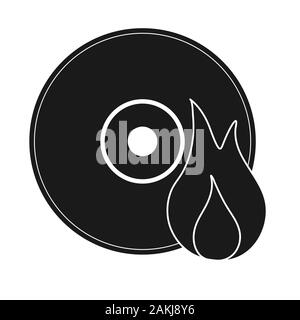 CD or DVD burning icon. vector silhouette in flat style isolated on white background. Simple design Stock Vector
