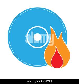 Color icon for CD or DVD burning. vector silhouette in flat style isolated on white background. Simple design Stock Vector