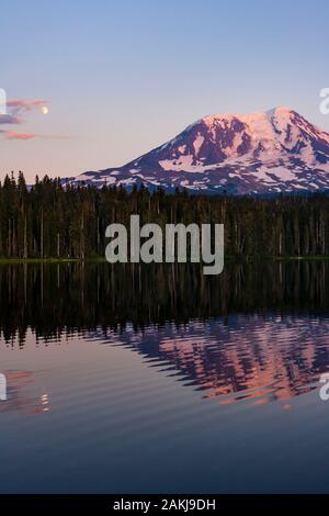 Image of Mt Adams and its reflection in Takhlakh Lake near sunset with ...