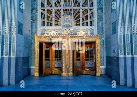 Art deco, entrance detail,  Marine Building, downtown, Vancouver, British Columbia, Canada Stock Photo