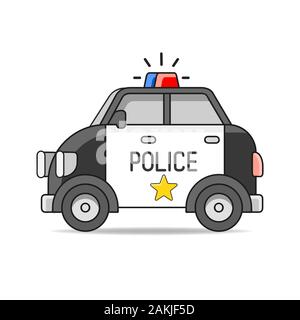 Vector Police Car Flat Illustration Isolated On White Background. Hand Drawn Design Element For Label And Poster Stock Vector