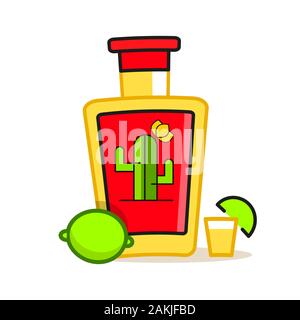 Hand Draw Of Tequila Bottle. Vector Illustration. Stock Vector