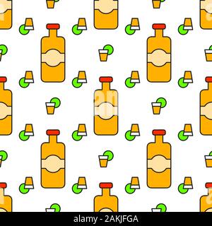Tequila Cocktail Drinks Vector Illustration Seamless Pattern Design Element For Label And Poster Stock Vector