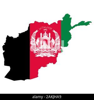 An Afghanistan flag map on white with clipping path Stock Photo