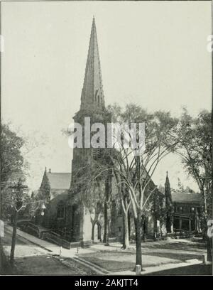 Picturesque New London and its environs, Groton, Mystic, Montville, Waterford, at the commencement of the twentieth century; notable features of interest .. . he First Church of Christ is Congregational in Denomination, and is the Oldest Religious Society in the City. Organized in Gloucester, IVIassachusetts. in 1642. Removed to New London in 1651. The Present House of Worship was First Used in 1851. Sunday Services : Preaching at 10.45 A. M.; Sunday School at 12.15 : IMeeting of the Junior Endeavor Society at 3.30 P. M.: Young Peoples Society of Christian Endeavor IVIeeting at 6.15 P. M.: Pre Stock Photo