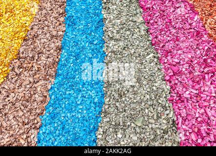 Colored wooden chips as creative background close up Stock Photo