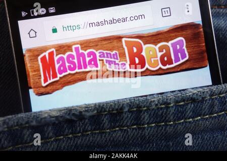 Masha and The Bear website displayed on smartphone hidden in