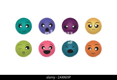 Cartoons faces icon set design, Expression cute emoticon character profile facial toy adorable and social media theme Vector illustration Stock Vector