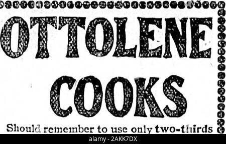 Daily Colonist (1896-04-01) . Should remember to use only two-thirds ias much Cottolene as they formerly used |of lard or butter. With two-thirds tlic ^ qunutity they will get better results at less icost than it is possible to get with lard or |butter. When Cottolene is used for frying ij articles that are to be immersed, a hit of bread should be dropped into it to ][ ascertain if it is at the right heat. When the bretd browns in half a minute |I the Cottolene is ready. Never let Cottoloiie get hot enough to smoke. ( Tmku XMrOBTAn Foim: The frjlnc pKn ibouM b* c«M when the Cottolena Ii put la Stock Photo