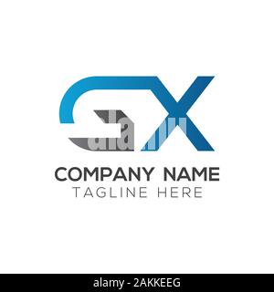 white blue alphabet letter gx g x logo combination design on black ...