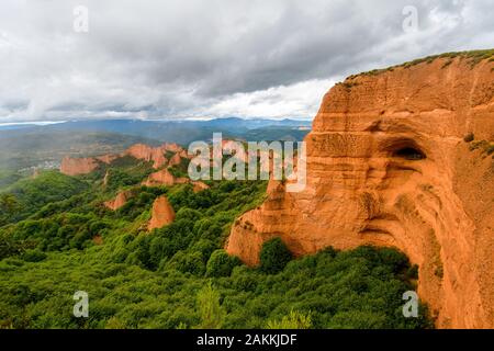 A view to Las Medulas - historic roman gold-mining site near Ponferrada, Spain. Stock Photo