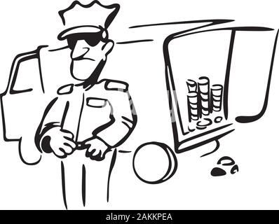 policeman next to the policecar Stock Vector