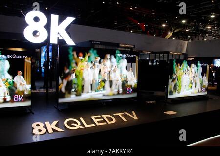 Las Vegas, United States. 09th Jan, 2020. A view of the TCL 8K TV display during the 2020 International CES, at the Las Vegas Convention Center in Las Vegas, Nevada on Thursday, January 9, 2020. Photo by James Atoa/UPI Credit: UPI/Alamy Live News