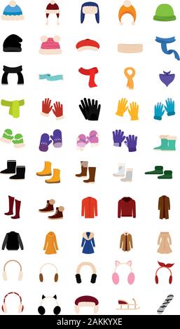 Set of winter clothes icons Stock Vector