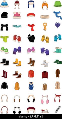 Set of winter clothes icons Stock Vector