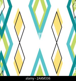 Caribbean Engagement, off center irregular diamonds in rows, seamless vector repeat blue yellow and green surface pattern design Stock Vector