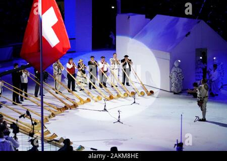 Lausanne, Switzerland . 09th Jan, 2020. Pipers performing at the opening ceremony of the Youth Olympic Games in Laussane, Switzerland on January 09 2020 Credit: AlfredSS/Alamy Live News Stock Photo