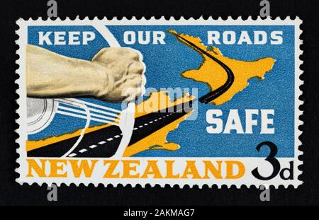 Keep Our Roads Safe - New Zealand Postage Stamp Stock Photo