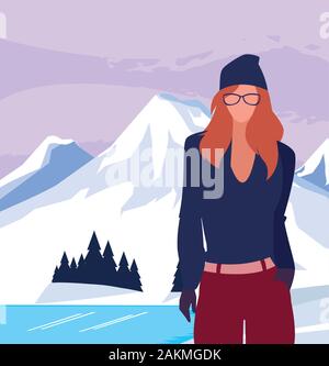 Avatar woman in front of landscape design, Girl female person people human and social media theme Vector illustration Stock Vector