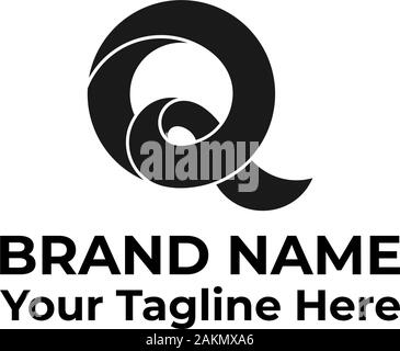 letter q overlapping wavy 3d design symbol logo vector Stock Vector