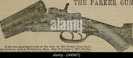 Breeder and sportsman . SB RACING MATERIAL CJQ IN ENDLESS VARIETY AT J, A. McKEKBGNS, 228, 230 and 232 Ellis Street. ... - San Francisco. PARKER GUN. At the two principal events of the year—at the Worlds Trap Shoot-ing Carnival held at Wellington, Maes., May E0 to June *, 1887, the Par-ker Gun won the leading prize for best average for five days (-booting:also at Seattle, W. T., June 9, 10 an , 1S87, the leading prize and best average was won with the ParkerGun, adding victories to 8B6 as follows: The Second Annual Tournament of the ChamberUu CartridgeCo., held at Cleveland, Ohio, September 1 Stock Photo