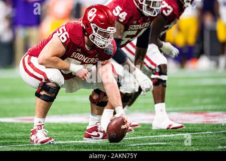 Atlanta, Georgia. 28th Dec, 2019. Oklahoma Sooners offensive lineman Creed Humphrey (56) during the NCAA College Football Playoff Semifinal game between the Oklahoma Sooners and the LSU Tigers at Mercedes-Benz Stadium in Atlanta, Georgia. Jacob Kupferman/CSM/Alamy Live News Stock Photo