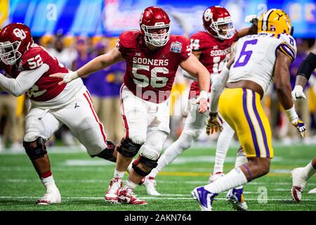 Atlanta, Georgia. 28th Dec, 2019. Oklahoma Sooners offensive lineman Creed Humphrey (56) during the NCAA College Football Playoff Semifinal game between the Oklahoma Sooners and the LSU Tigers at Mercedes-Benz Stadium in Atlanta, Georgia. Jacob Kupferman/CSM/Alamy Live News Stock Photo