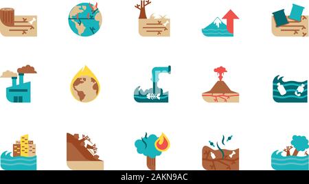 Icon set design, Climate change global warning environment nature pollution green and extreme danger theme Vector illustration Stock Vector