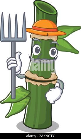 Cheerfully Farmer bamboo cartoon picture with hat and tools Stock Vector