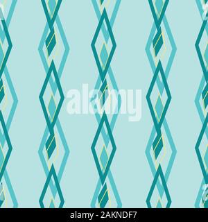 Diamonds in the rough, chain of diamonds creating stripes blues and greens, seamless vector repeat Surface Pattern Design Stock Vector