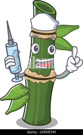 Smiley Nurse bamboo cartoon character with a syringe Stock Vector