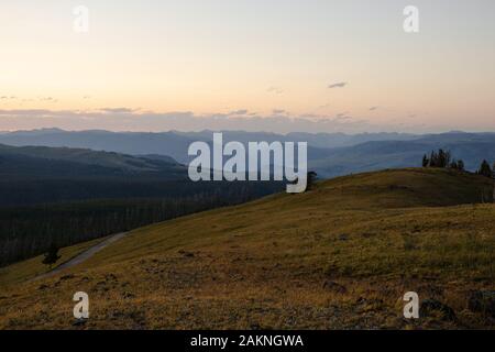 Sunset view from the Mt. Washburn hike trailhead in Yellowstone National Park, Wyoming, USA Stock Photo