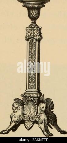 Examples of household taste . Carpets : French Court. require minute stitches. The screen is mounted in three leaves, and framed inebony ornamented with carved panels. It is an admirable example of theprogress made by the institution, in the brief time of its existence, in instructingwomen in the art of design and artistic needle-work. It has been well said that the characteristics of lightness and filminess ofthe texture should never be forgotten in the ornamentation of lace, which should 378 THE INTERNATIONAL EXHIBITION, i876. be essentially light, elegant and flowing; all straight lines sho Stock Photo