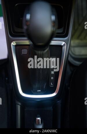 Automatic car transmission shift lever interior car detail / automatic gear Stock Photo