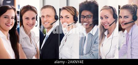 Call Center Support Workers Collage. Diverse Group Of People Portraits Stock Photo