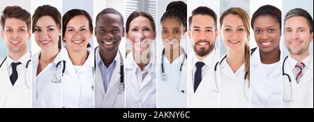 Doctors Collage. Diverse Group Of People Portraits Stock Photo