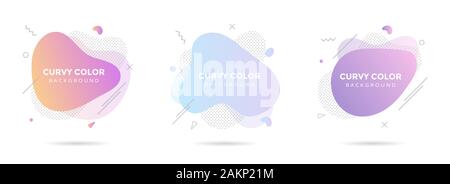3 Modern liquid abstract element graphic gradient flat style design fluid pastel colors vector illustration set banner simple shape template for prese Stock Vector