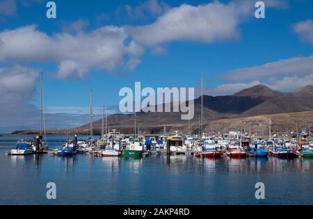 Fishing boats and yachts in the harbour of Morro Jable, Jandia Peninsula, Fuerteventura, Canary Islands, Spain,Europe. Stock Photo