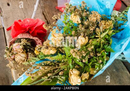 bouquet of dried roses  on table Stock Photo