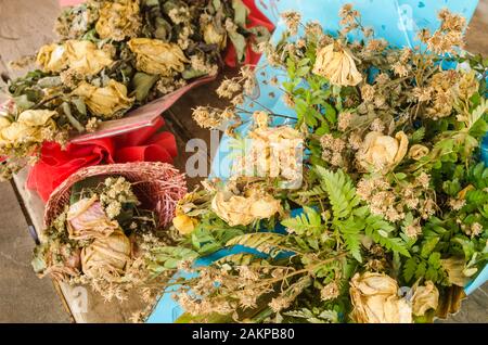 red and blue bouquet of dried roses Stock Photo