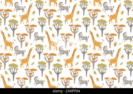 Seamless pattern zebra and giraffe with african concept. creative pattern texture for fabric, wrapping, textile, wallpaper, apparel. Stock Vector