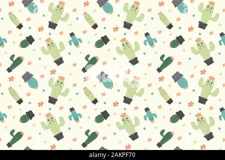 Seamless Pattern with cactus concept in the white backdrop.creative pattern texture for fabric, wrapping, textile, wallpaper, apparel. Stock Vector