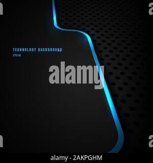 Abstract template blue vertical line and lighting separate perspective on black background and texture. Technology concept. You can use for corporate Stock Vector
