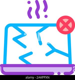 Wrecked Laptop Icon Vector Outline Illustration Stock Vector