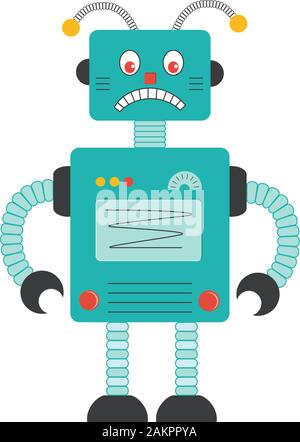 Cartoon illustration of a sad robot. Stock Vector