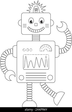 Cartoon robot character coloring book Stock Vector