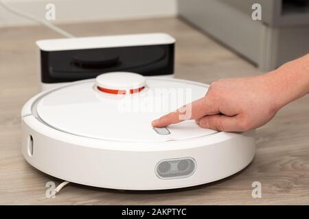 Picture of an automatic intelligent robotic hoover Stock Photo