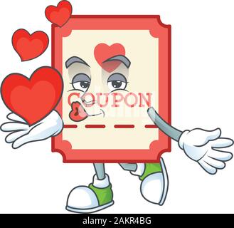 Funny Face red love coupon cartoon character holding a heart Stock Vector