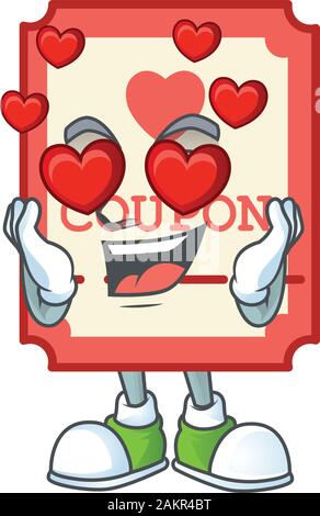 falling in love cute red love coupon cartoon character design Stock Vector